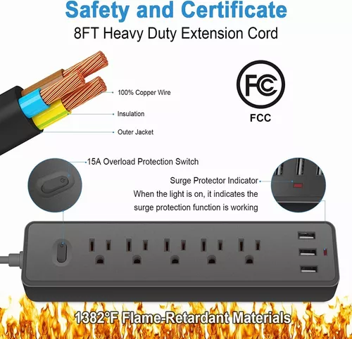 Regleta Multicontacto Premium Con 5 Salidas 3 Usb - Imagen 2