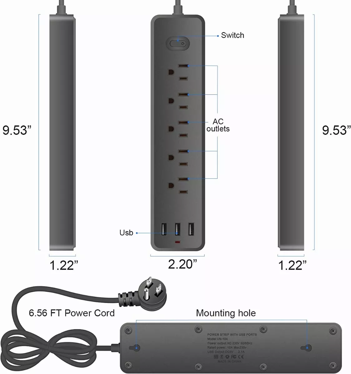 Regleta Multicontacto Premium Con 5 Salidas 3 Usb - Imagen 4